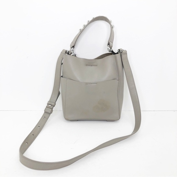 All Saints grey tan Leather cross, body purse - Picture 3 of 13